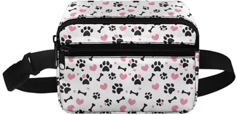 COEQINE Linda riñonera para niñas con diseño de pez rosa para mujer, pequeña correa para cinturón, riñonera de moda para viajes, Bonito estampado de pata de perro, Mochila infantil