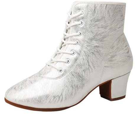 ZHENSI Kvinnors dansstövlar med snörning av latinska karaktärsskor för Salsa Tango Modern,White,40 EU
