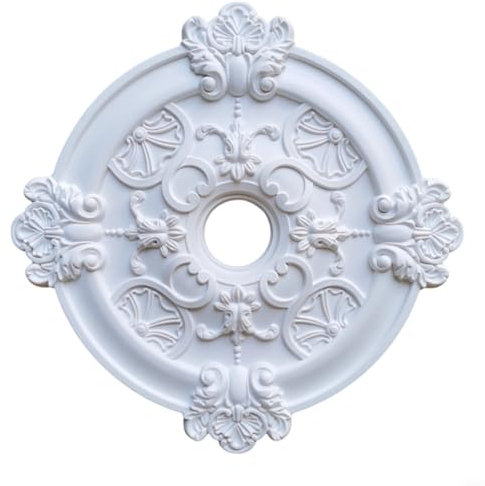 HOHOVYVY Rosace en stuc Plafond,Rosace de plafond Blanc,Maison Rond PU Décoratif Ventilateur de Plafond Couvercle Lampe Forme de Plafond Décoration