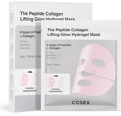 COSRX Pink Peptide Collagen Lifting Glow Hydrogel Gesichtsmasken Hautpflege 3 Stück, Kollagen Gesichtsmaske, Reise-Essentials, Overnight Gesichtsmaske, Korean Skincare