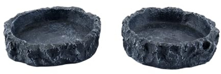 Orivin 2 cuencos de alimentación para reptiles, cuenco de agua de resina para reptiles, juego de plato de agua y comida para gecko, lagarto, camaleón, serpiente, tortuga y caracol.