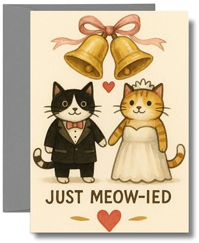 Funny Cat Wedding Card Just Meowied Marriage Congratulations Card For Couple