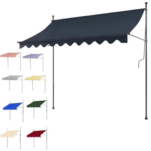 Toldo retráctil – Toldo plegable gris para balcón, terraza, mercados y puertas – Solución versátil de protección UV para exteriores con brazos extensibles