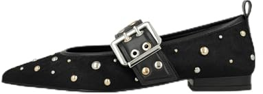 Lodi Bailarinas de Mujer para Uso Diario. Diseño Sencillo y Elegante con tachas metálicas y Tira en Empeine. Serie A-ISQ5670P. Color Negro. Confeccionadas en Piel con Interior Forrado en Piel y Plant
