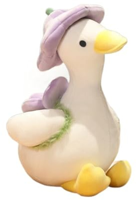 Duck Plush Toy, Soft-Bodied Stuffed Duck with Floral Hat Backpacks, Stuffed Animal Toy for Children and Adults,Children's Bedroom and Nursery Decorative Plush, Birthday/Christmas Toy (PURPLE,40cm)