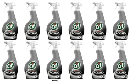 Cif - 12 sgrassatori ultra in acciaio, per cucina e bagno, 500 ml, con agenti lucidanti, senza aloni, ideale su calcare e unto, + Italy Shop Service portachiavi in omaggio