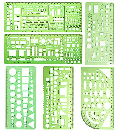Normographe Geographie 6 PCS Gabarit Cercle Regle Pochoir Normographe pour Croquis et Schémas,Modèles de Mesure,Pochoir Geometrique,Règle Gabarit pour Studio Artistique ou Dessin et Dessin Personnel