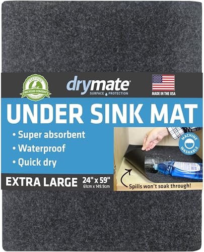 Drymate Premium XL Under The Sink Mat (24” x 59”), Cabinet Protection Mat, Shelf Liner - Absorbent/Waterproof/Slip-Resistant - Machine Washable, Durable (Made in The USA) (Pack of 1-61W X 150L cm)
