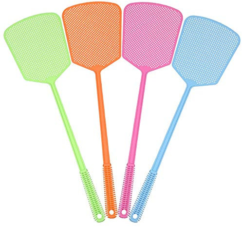 Fliegenklatsche, 4 Stück, Fliegenschaukel, Insekten, Mückenwespe, Schädlingsbekämpfung, mit starkem Griff, strapazierfähig, Multipack aus Kunststoff, manuelle Fliegenklatsche