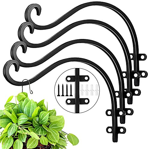 Evadow 4 Pack 12Inch Hanging Basket Brackets for Outdoor, Heavy Duty Metal Wall Planter Hanger Garden Hanging Flower Basket Bracket for Flowerpots, Bird Feeder, Wind Chime, Lanterns