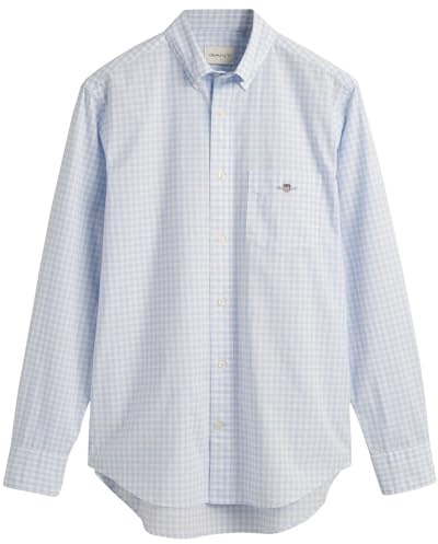 GANT Herr REG POPLIN Gingham-skjorta klassisk skjorta, ljusblå och standard, ljusblå, S