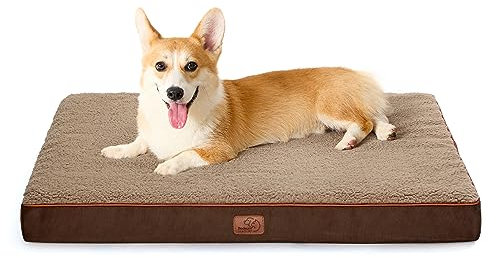 BEDSURE orthopädisches Hundebett mittelgroße Hunde - 91x69x7.6cm Hundekissen flauschig Hundematte waschbar Hundematratze in braun für mittelgroße Hunde