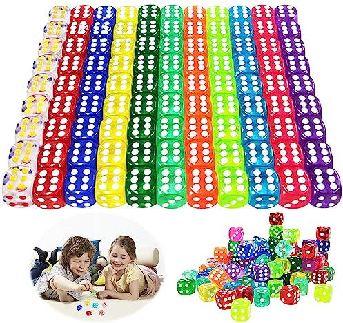 Würfel, 100 Stück Farben Würfel Set, 12mm Transparent Bunte würfels Set, Würfelspiele Tischspiele, Polyedrisch Würfels für Kinder Erwachsener Party Zuhause Partyspiel Zubehör