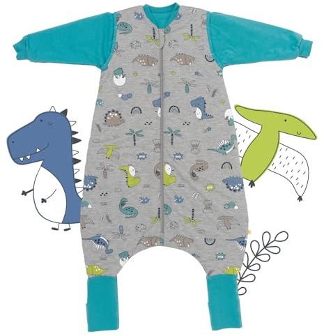 Slumbersac Sacco nanna con piedini bambini 2.5 Tog 80 cm Dinosauro I Sacco nanna con gambe per dimensione del corpo 80-90 cm | Sacco nanna maniche rimovibili