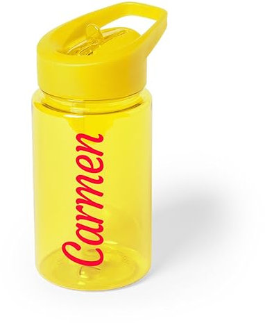 Curia Grabador Botella de Agua Infantil Personalizable con Nombre - Botella para el cole, ideal para guardería - para Niños | Ideal para Colegio | Tritan Libre de BPA, Amarillo