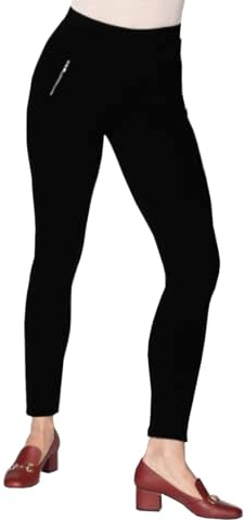 GLADYS - Leggings Eleganti Termici con Orsetto Interno e Tasche Finte - A Vita Media, Leggings Pesanti Invernali - Nero, L/XL