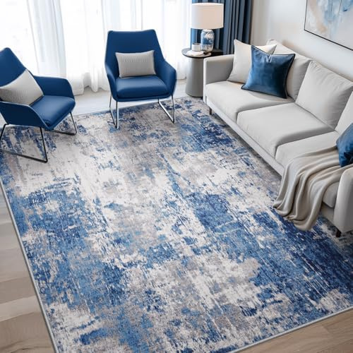 RELEANY Washable Area Rugs 5'x7' Non-Slip Modern Abstract Soft for Living Room Entryway Bedroom Nursery, Print Pattern, Blue Grey Navy Gray
