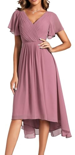 Ever-Pretty Vestito Elegante Donna Cerimonia Manica Corta Collo a V Gonna Midi Orchidea 44