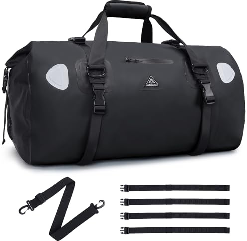 Haimont Waterproof Duffle Bag Roll Top Dry Duffel Bags with Tie Down Straps for Motorbike, Boating,Kayaking, SUP, Travelling, Black, 50L