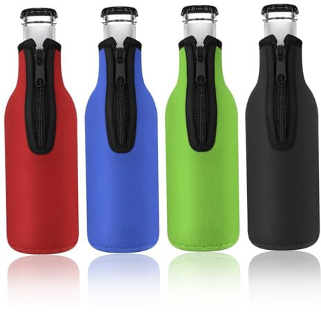 Bottle Cooler Sleeve Insulated Beer Cooler Sleeve Zipper Beer Bottle Bag 12Oz/330ML Standard Zip-up Thick Bottle Jacket Beer Bottle Cooler Covers Sleeves 4Pcs