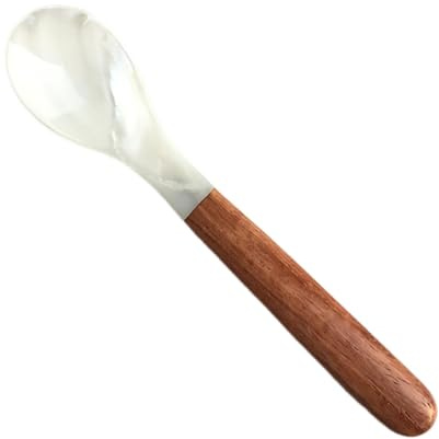 Siuwddee Cuchara de caviar de nácar – Tenedores de comida – Cucharas de caviar con mango de madera, cuchara de concha natural, cucharas de madreperla para huevo, helado, café, restaurante