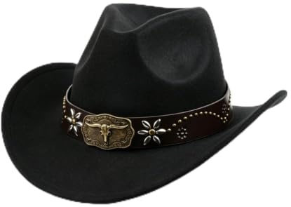 Tefrine Cowboy Hat for Women & Men, HatWestern Cowboy Fedora Felt Hat Wide Brim, Perfect for Cowboy Hat Costume and Outdoor Activities, Black