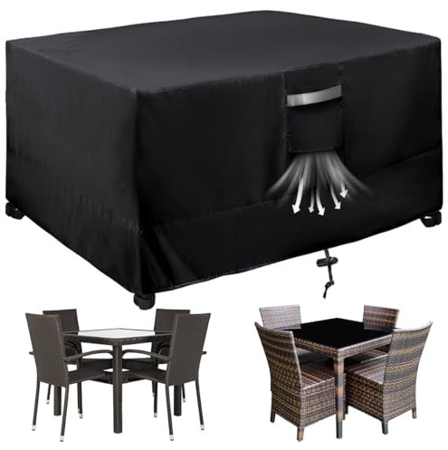 Garden Furniture Covers Waterproof, Black Square 200x200x90cm, Heavy Duty Oxford Fabric, Waterproof Windproof Anti-UV Outdoor Furniture Cover, Patio Rattan Table and Chair Set Cover