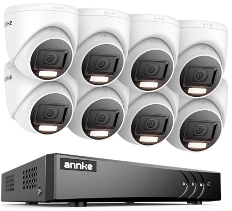 ANNKE Kit de seguridad de 8 canales 3K DVR, 8 cámaras domo externas con doble luz, micrófono integrado, visión nocturna a color, detección de personas/vehículos, H.265+, impermeable IP67, sin HDD