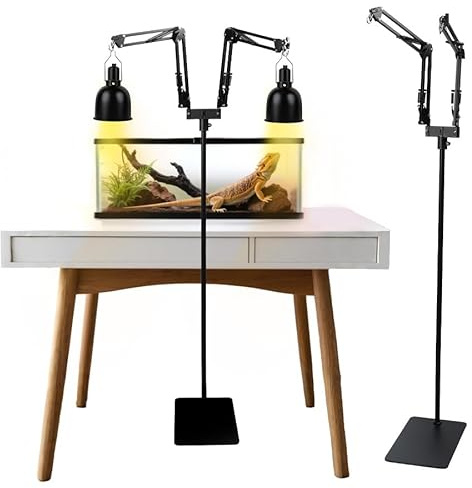 MENGBEI Support de lampe pour reptiles - Réglable - Rotation à 360 ° - Avec socle - Support de lampe pour terrarium - Pour tortue, table, réservoir en verre, cages (2 crochets)