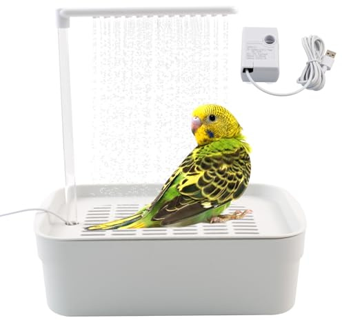 MUYG Automatic Bird Shower with Pump,Electric Bird Bath for Cage Water Circulated Indoor Parrot Bath Shower with USB Power Plug Bathwater Cycle Conure Bathtub for Parakeet Cockatiel Lovebird