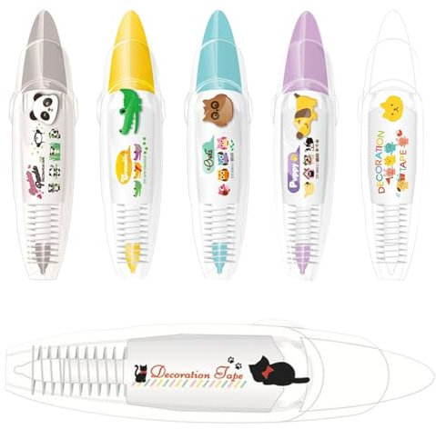 Pensas decorativas, lindos bolígrafos de animales | Pensas de compres de tipo decorativo para niños,Patrón de dibujos animados, diseño de álbumes de recortes de punta de rodillo decoración del diario