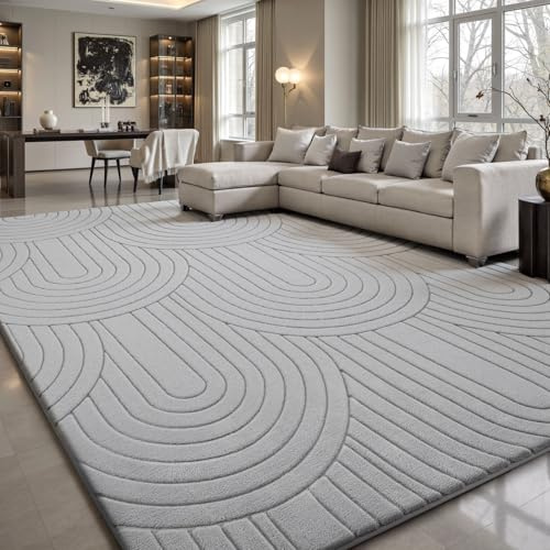 Sour Lemon Tapis de Salon, 160x230cm, 3D à Motif Semi-Circulaire, Gris, Lavable, Moelleux, antidérapant, pour Chambre à Coucher, Chambre d'enfant