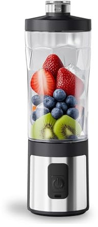 AMZCHEF Batidora portátil de 600ML, pantalla digital y vaso sin BPA, Mini Batidora con 6 cuchillas,6000 mAh carga rápida USB-C 2H (15 ciclos) para batidos/smoothies/proteínas en polvo - Negro
