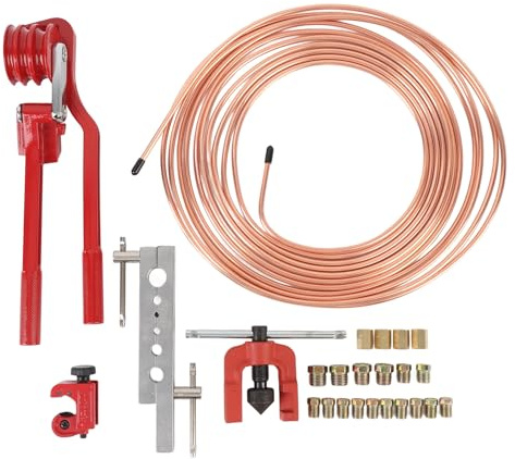 Oreilet Kit de Línea de Freno de 3/16 Pulgadas, Kit de Reparación de Línea de Freno Recubierto de Cobre, Herramienta de Abofetaje para la Mayoría los Sistemas de Frenado Hidráulico
