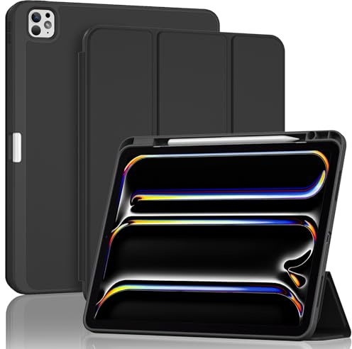 ProCase for iPad Pro 13 Inch Case M5 2025/M4 2024 with Pencil Holder, iPad Pro 13 M4(Model: A3360 A3361 A3362 A2925 A2926 A3007) Trifold Stand Smart Folio with Soft TPU Back Cover -Black