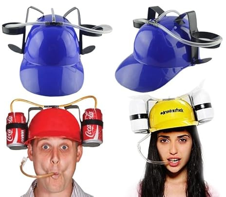 Fsawdnn Juice Helmet Canned Beverage with Straw Funny Hat, Beer Soda Drinking Party Hat for Men and Women Adult Supplies (blue)