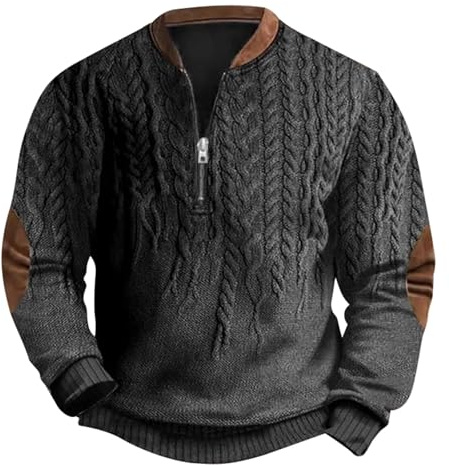 Zanisouta Sweatshirt Men's Fleece Pullover Long Sleeve Sweat Jacket without Hood Polo Shirt with Zip Long Sleeve Shirt Stand-Up Collar Sports Shirt Loose Fit Winter Stretch Training Shirt, O Grey, 4XL