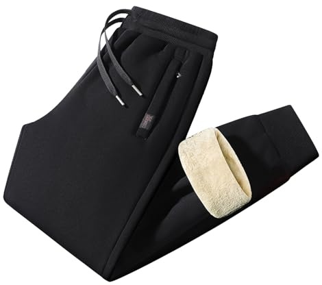 Generisch Pantalon de jogging doublé en polaire d'hiver avec isolation thermique pour les sports de plein air, confort quotidien dans la coupe étroite des jambes, Noir , XL