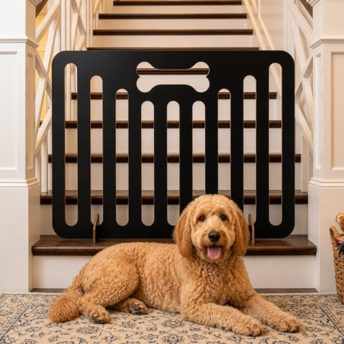 Black Dog Bone Pet Gate – No-Drill See-Through Safety Barrier for Doorways & Stairs, Lightweight Portable Pet Gate with Easy Access for Dogs & Puppies (60CM x 75 CM) (BLACK)