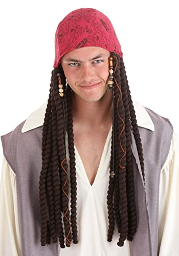 Disney Jack Sparrow Adult Bandana and Dreads Set - Pre-Tied Bandana with Yarn Dreadlocks, Officially Licensed Standard