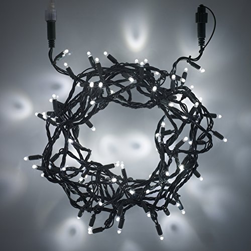 Lights4fun - Serie CORE - Catena Prolungabile di Luci con 200 LED Bianco Freddo su 20m di Cavo Verde per Interni ed Esterni