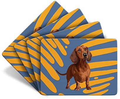 Dackel Dachshund - Platzsets Tischets - 4er Set - 28.5 x 21.5 cm - Rutschfest Hitzebeständig - Platz-Matten für Küche Speisetisch