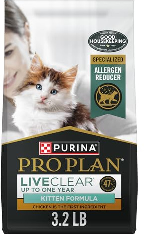 Purina Pro Plan LiveClear Dry Cat Food for Kittens Cat Allergen Reducer Chicken and Rice Formula - 3.2 lb. Bag