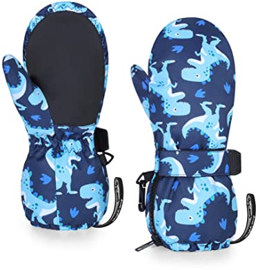 Highcamp Guantes de esquí de nieve de invierno impermeables con cremallera en puño largo para niños pequeños y niñas, talla S (3-5 años)