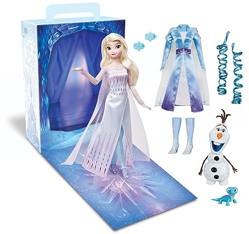 Disney Store Offizielle Prinzessin Story Puppe (Elsa aus Die Eiskönigin), 27,9 cm, inklusive Malbuch und zusätzlichem Kleid, Prinzessinnen-Puppe im klassischen Outfit, Prinzessinnen-Spielzeug für