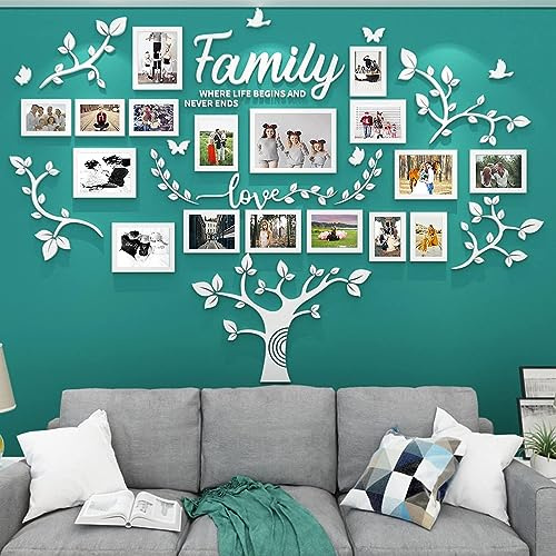 Family Tree Photo Frame Stickers for Wall DIY 3D Tree Wall Stickers Living Room Tree Wall Sticker Tree of Life Wall Art for Living Room Wall Decorations for Bedrooms (207x146cm, White)