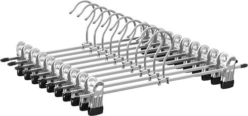 SONGMICS Cintres pour Pantalonen Métal, Lot de 10, avec 2 Pinces Amovibles, Longueur 31 cm, pour Jupe, Grande Capacité de Charge, Finition Chromée, Argent Métallique et Noir d'encre CRI003E10