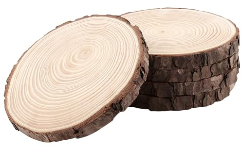 MUNGHOK 5 discos de madera de 16-17 cm de diámetro, discos de madera natural sin tratar, círculos de madera para manualidades, bodas, centros de mesa, decoración de Navidad