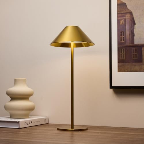 Bojim Lampada da Tavolo Senza Fili, Lampade LED USB Ricaricabile Batteria Touch Luci, Lamp Battery Wireless Design Luce, per Comodino Camera Esterno Ristorante, Metallo, IP54, Oro