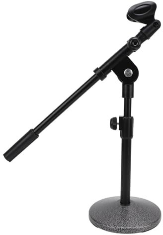 Support de Micro de Bureau, Support de Microphone de Bureau avec Bras de Perche Réglable et Base Ronde Antidérapante Lestée, Support de Microphone de Table pour Enregistrement